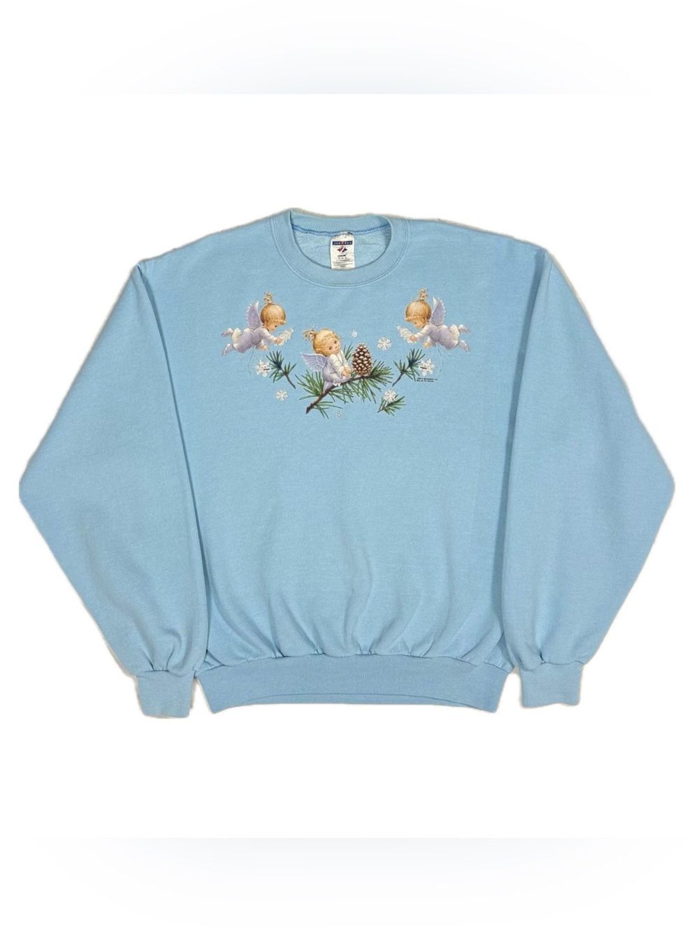 Vtg 1999 Jerzees NuBlend Baby Blue Cherub Angel Graphic Sweatshirt Women Medium